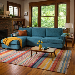 Vantage Sectional in Lush Turquoise styled in a Portland craftsman living room - Whats New Furniture