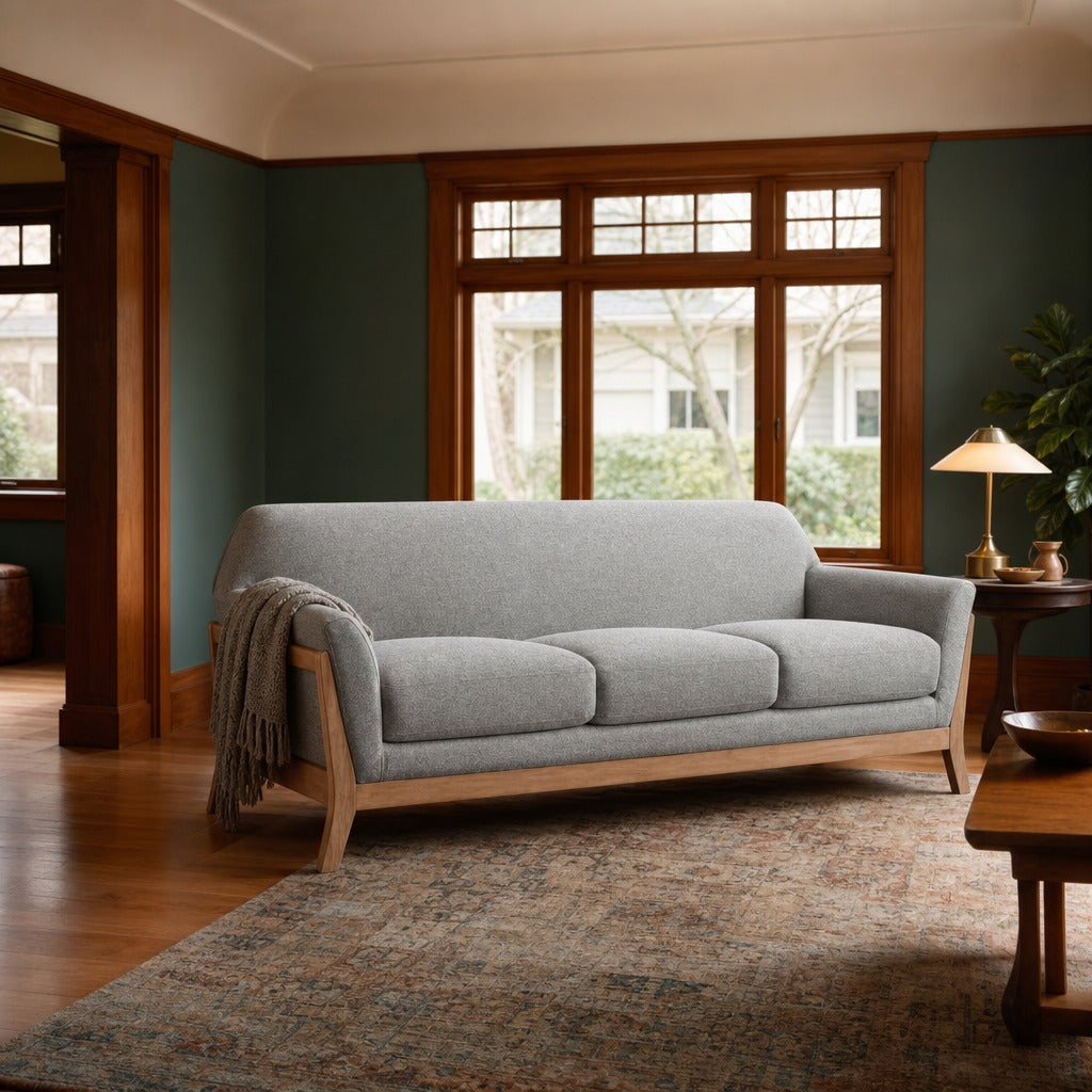 Vaughn Fabric Upholstered Flared Arm Sofa Grey styled in Portland Ladd&