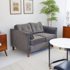 Velvet Mid Century Modern Loveseat detail view 4 - Whats New Furniture - Portland, Oregon