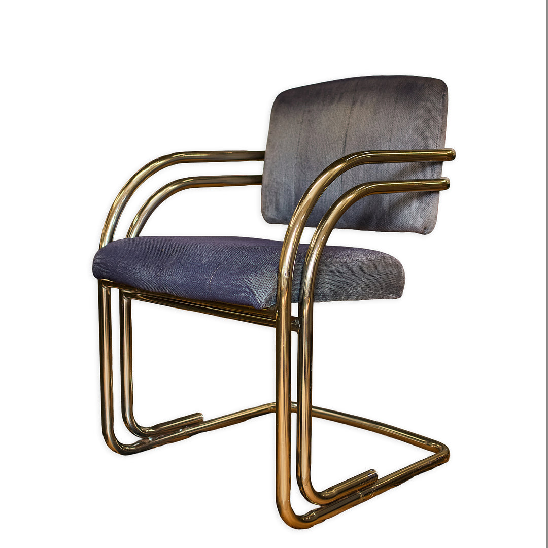 Vintage Ink Blue and Chrome chair detail view - Whats New Furniture - Portland, Oregon