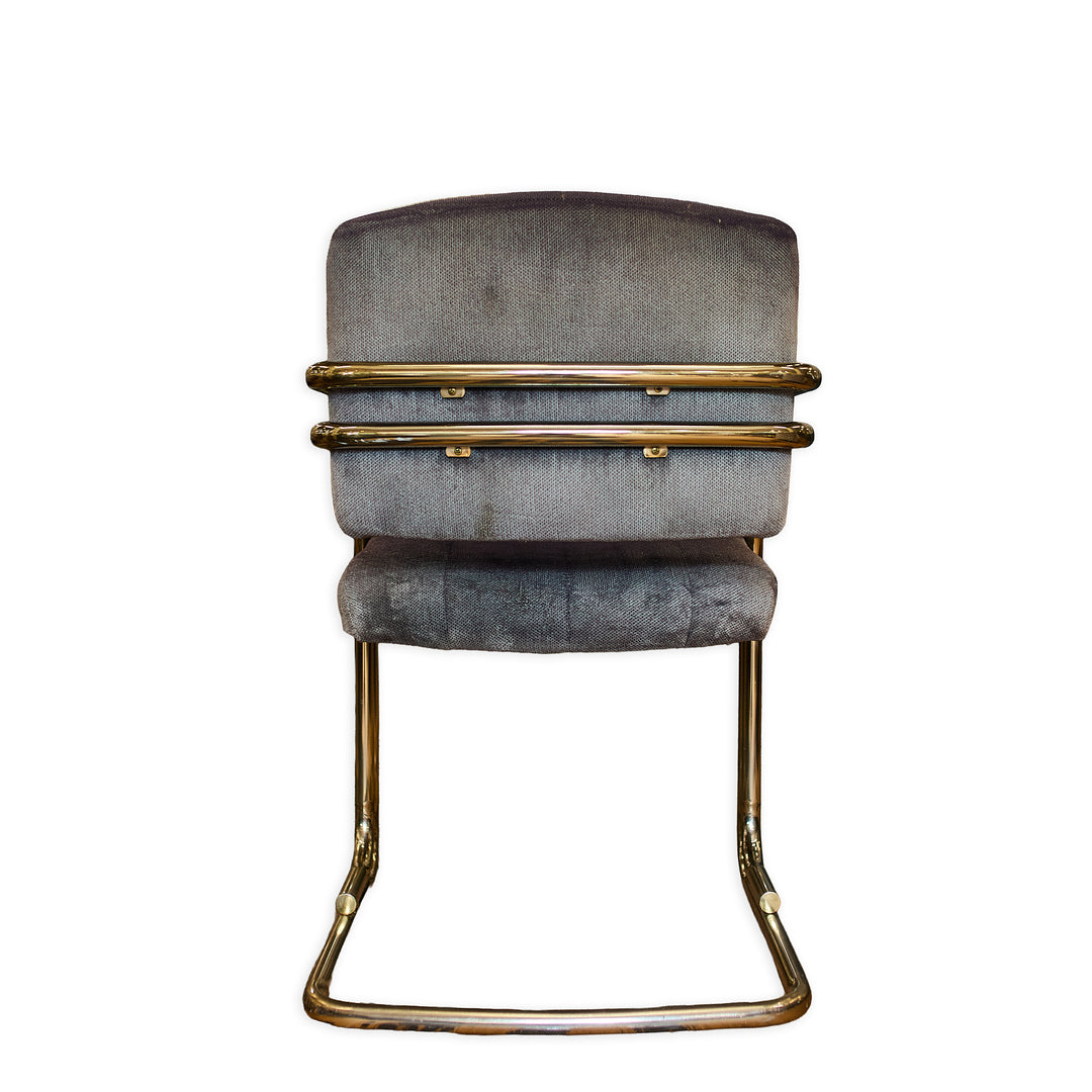 Vintage Ink Blue and Chrome chair detail view 3 - Whats New Furniture - Portland, Oregon