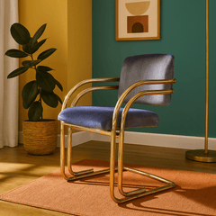Vintage Ink Blue and Chrome chair detail view 4 - Whats New Furniture - Portland, Oregon