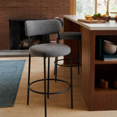 Viola Boucle Upholstered Bar Chair Grey Set Of 2 styled in Portland Mt. Tabor mid-century daylight ranch living room - What&