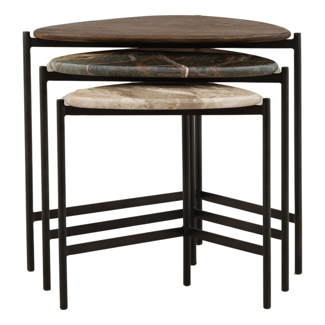 Viremont Nesting Table Set of 3 - Marble and Iron in Multicolor - front studio view - Side Table by Dovetail - Whats New Furniture Portland OR