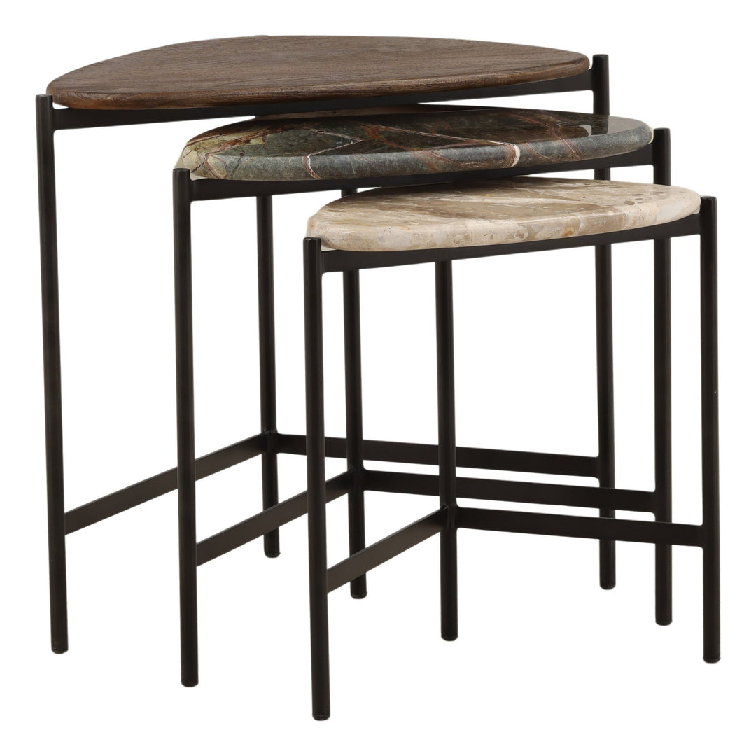 Viremont Nesting Table Set of 3 - Marble and Iron in Multicolor - front three-quarter studio view - Side Table by Dovetail - Whats New Furniture Portland OR