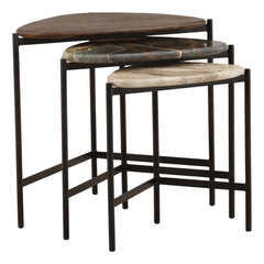 Viremont Nesting Table Set of 3 - Marble and Iron in Multicolor - front three-quarter studio view - Side Table by Dovetail - Whats New Furniture Portland OR