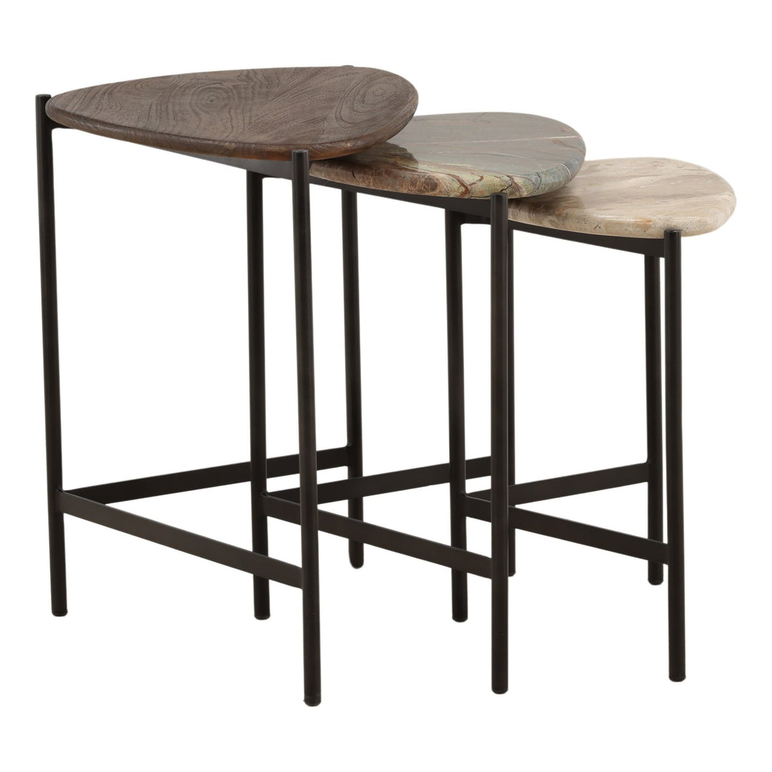 Viremont Nesting Table Set of 3 - Marble and Iron in Multicolor - side profile studio view - Side Table by Dovetail - Whats New Furniture Portland OR