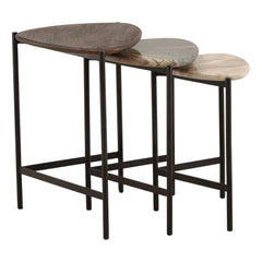 Viremont Nesting Table Set of 3 - Marble and Iron in Multicolor - side profile studio view - Side Table by Dovetail - Whats New Furniture Portland OR