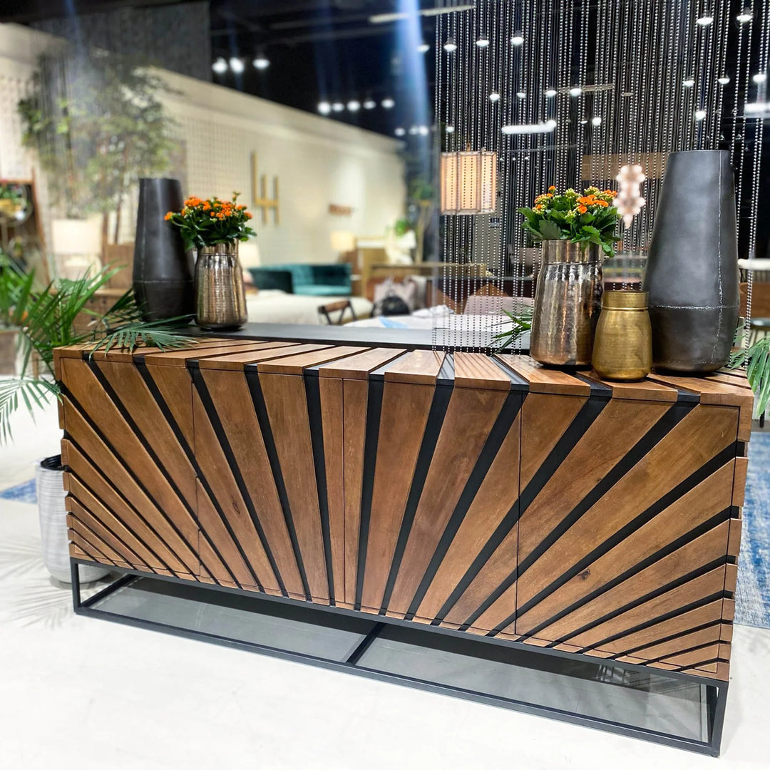 Virtual Sideboard in Light Teak Black back view - mango wood sideboard by LH Imports - Whats New Furniture Portland OR