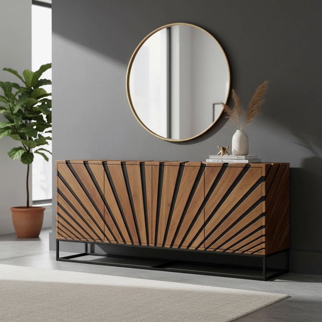 Virtual Sideboard in Light Teak Black room setting - mango wood sideboard by LH Imports - Whats New Furniture Portland OR