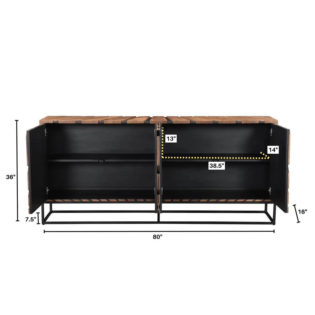 Virtual Sideboard in Light Teak Black spec sheet - mango wood sideboard by LH Imports - Whats New Furniture Portland OR