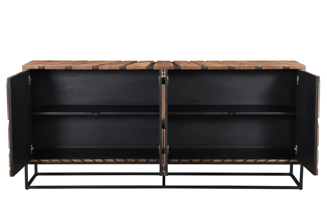 Virtual Sideboard in Light Teak Black open storage front view - mango wood sideboard by LH Imports - Whats New Furniture Portland OR