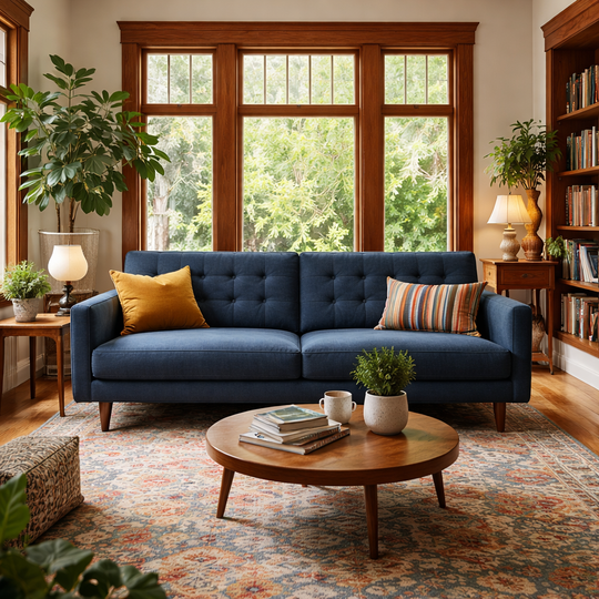 Vogue Modern Sofa in Sensation Midnight side angle - modern sofa by Stanton - Whats New Furniture Portland OR