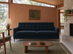 Vogue Modern Sofa in Sensation Midnight styled in a Mt. Tabor mid-century house - Whats New Furniture Portland OR