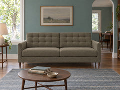 Vogue Modern Sofa in Sensation Mineral styled in a 1940s Woodstock cottage - Whats New Furniture Portland OR