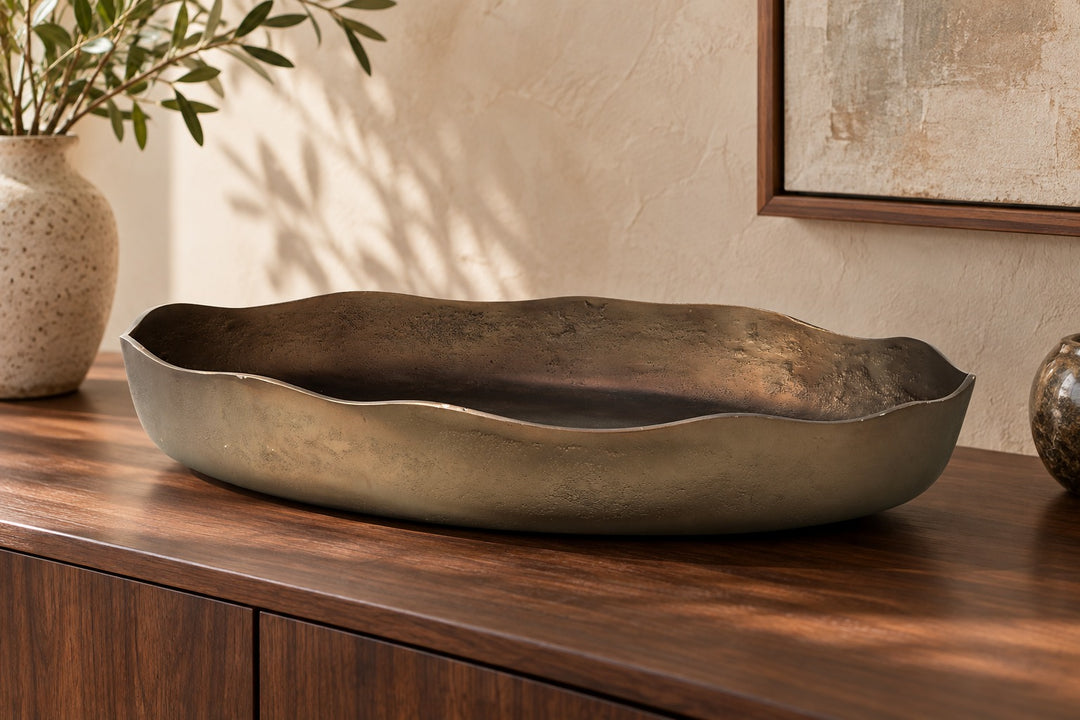 Wallmen Tray in Champagne Gold Finish styled in a Portland home — lifestyle view