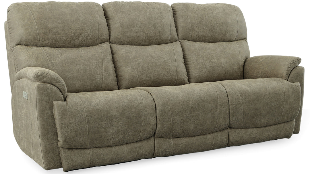 Wallowa reclining sofa front view — Oregon-made custom fabric sofa