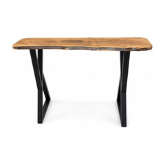Walnut English walnut console table with a slim 41-inch top and tall legs.