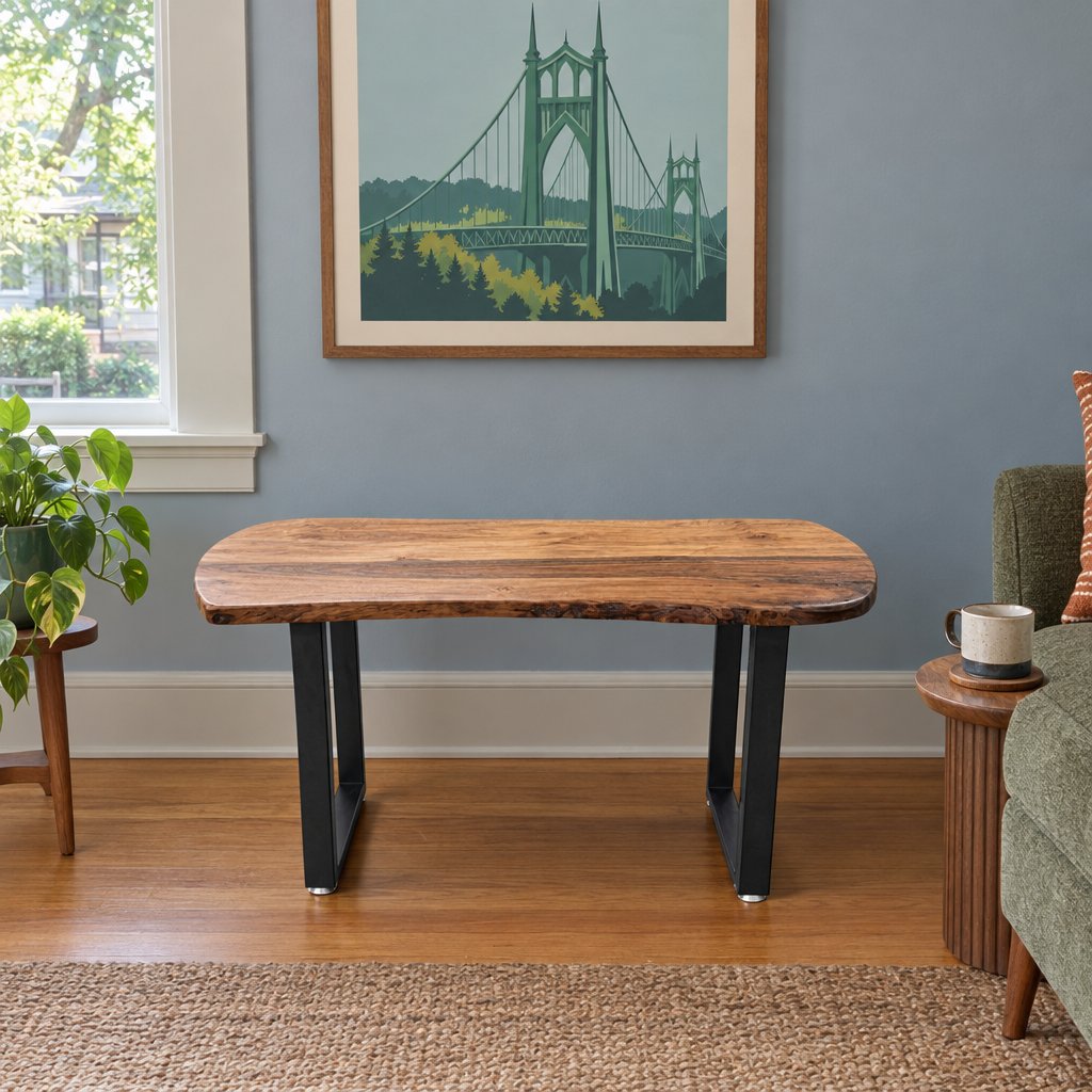 Live Edge Solid Wood Side Table in Walnut styled in a Portland home - Whats New Furniture