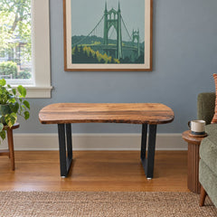 Live Edge Solid Wood Side Table in Walnut styled in a Portland home - Whats New Furniture