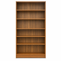 Walnut mid-century bookcase with a slim, tall vertical profile