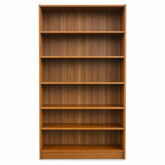 Walnut mid-century bookcase, tall and narrow with open fixed shelves