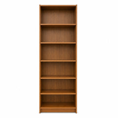 Walnut mid-century bookcase with tall slim frame and warm wood grain