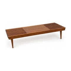 Walnut slat bench with an extending seat, made in Yugoslavia - Whats New Furniture Portland OR