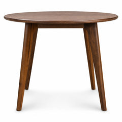 Walnut mid-century square dining table with clean lines and visible wood grain
