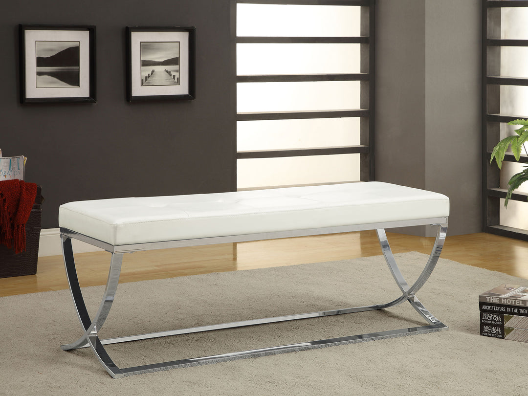 Walton Leatherette Upholstered Tufted Accent Bench White - What&