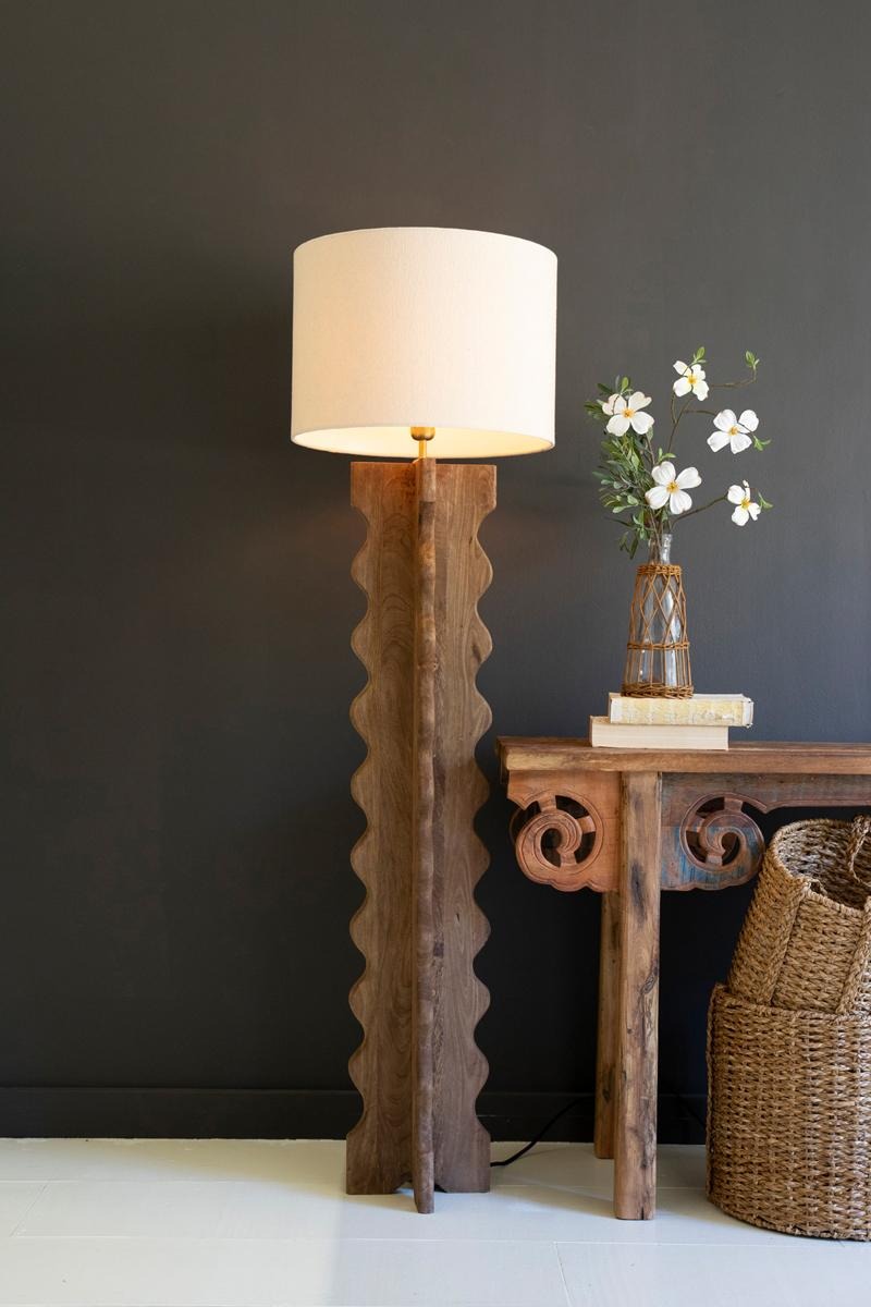 Wavy Mango Wood Floor Lamp with Fabric Shade by Kalalou - product view