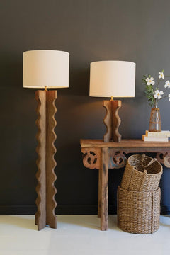 Wavy Mango Wood Floor Lamp with Fabric Shade by Kalalou - alternate product view 2