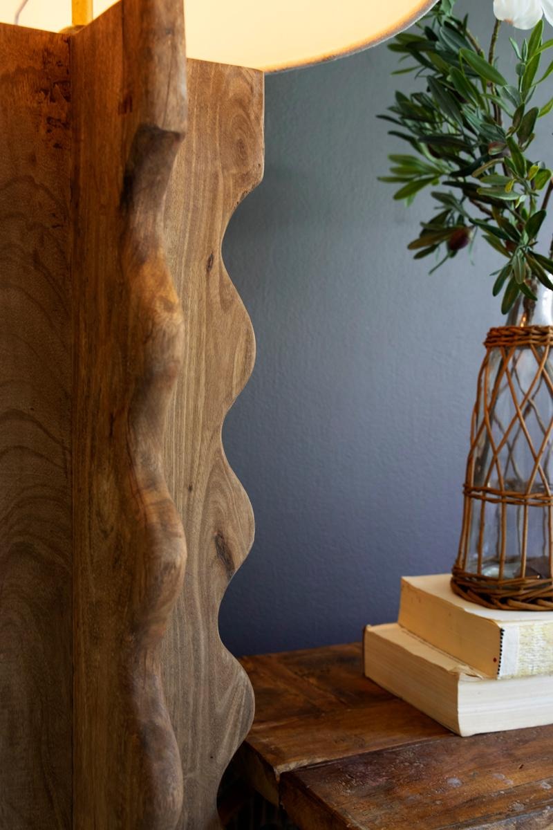 Wavy Mango Wood Floor Lamp with Fabric Shade by Kalalou - alternate product view 3