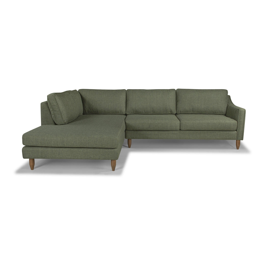Edgewater Sectional in Montego Green fabric - front view - mid-century modern sectional - Whats New Furniture Portland OR