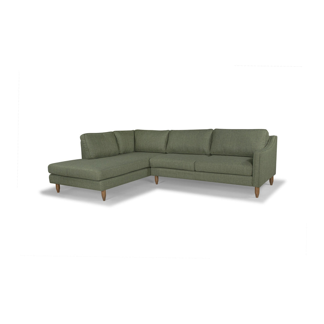 Edgewater Sectional in Montego Green fabric - angled three-quarter view - mid-century modern sectional - Whats New Furniture Portland OR