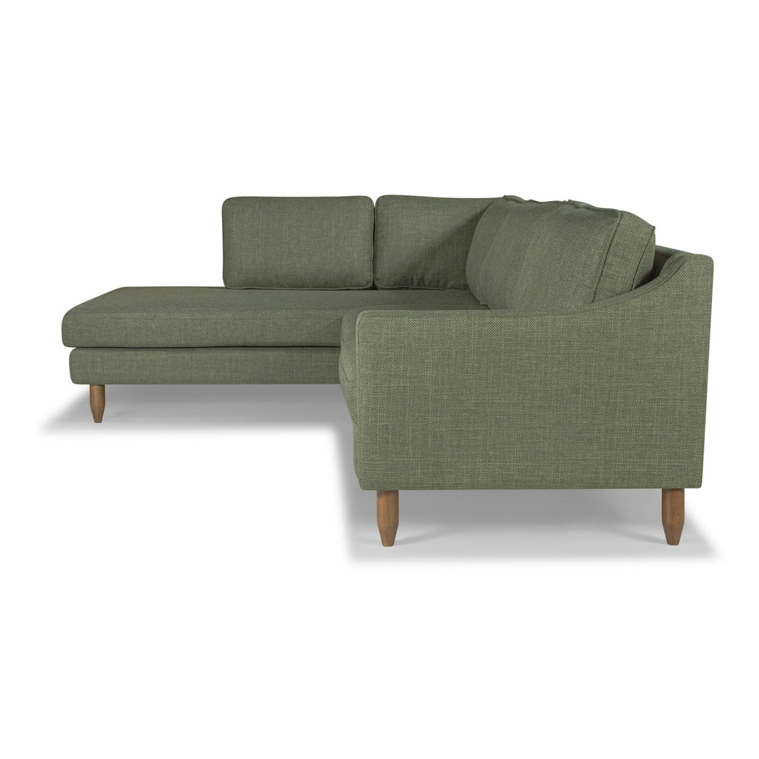 Edgewater Sectional in Montego Green fabric - side profile - mid-century modern sectional - Whats New Furniture Portland OR
