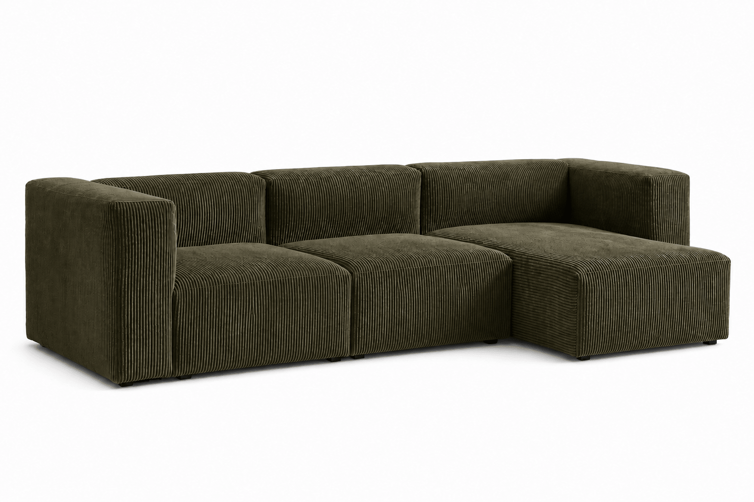 3-Piece L Right sectional in Olive Green Corduroy