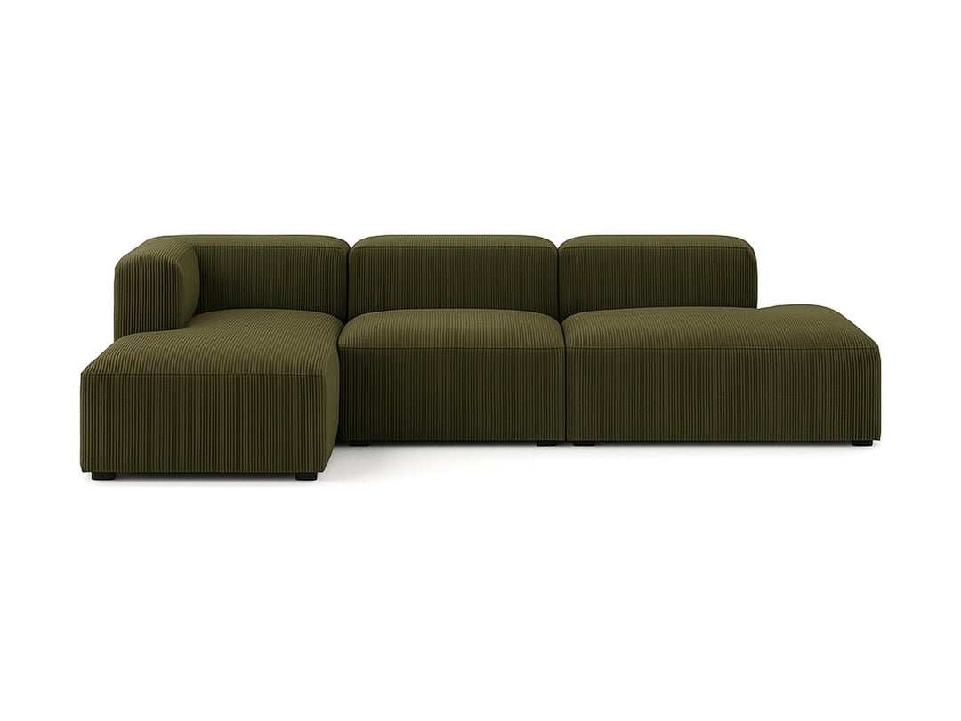 Fenway Modular Sectional in Wave Olive angle view - low profile modular sofa - Whats New Furniture Portland OR