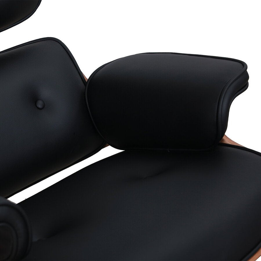Burnside Lounge Chair and Ottoman Set in Black Leather, cushion detail - Whats New Furniture
