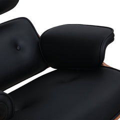 Burnside Lounge Chair and Ottoman Set in Black Leather, cushion detail - Whats New Furniture
