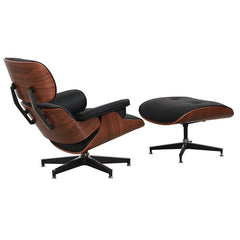 Burnside Lounge Chair and Ottoman Set in Black Leather, side view - Whats New Furniture