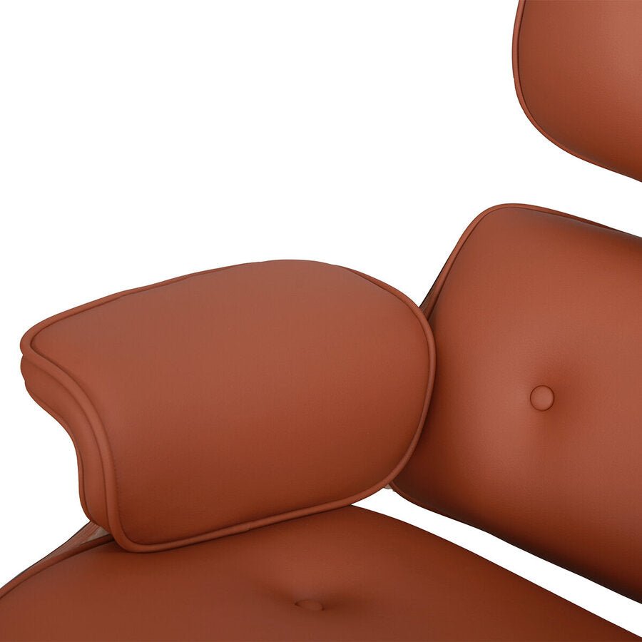 Burnside Lounge Chair and Ottoman Set in Caramel Leather, cushion detail - Whats New Furniture