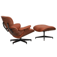 Burnside Lounge Chair and Ottoman Set in Caramel Leather, side view - Whats New Furniture