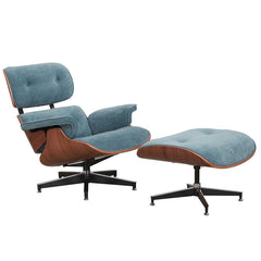Burnside Lounge Chair and Ottoman Set in Moss Navy, three-quarter angle - Whats New Furniture