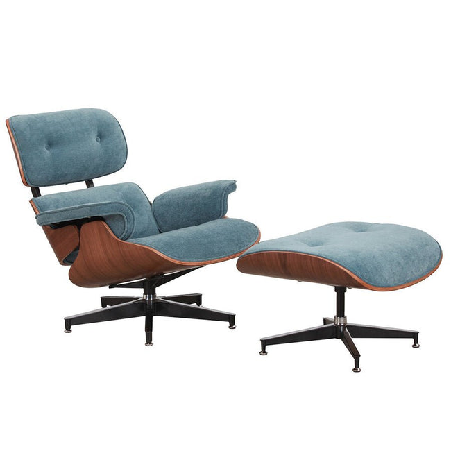 Burnside Lounge Chair and Ottoman Set in Moss Navy, three-quarter angle - Whats New Furniture