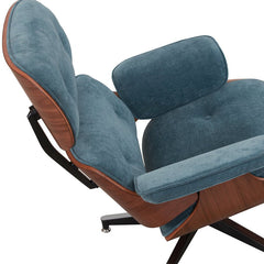 Burnside Lounge Chair and Ottoman Set in Moss Navy, arm and wood shell detail - Whats New Furniture