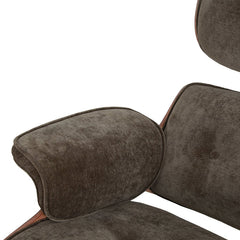 Burnside Lounge Chair and Ottoman Set in Moss Olive, arm and wood shell detail - Whats New Furniture