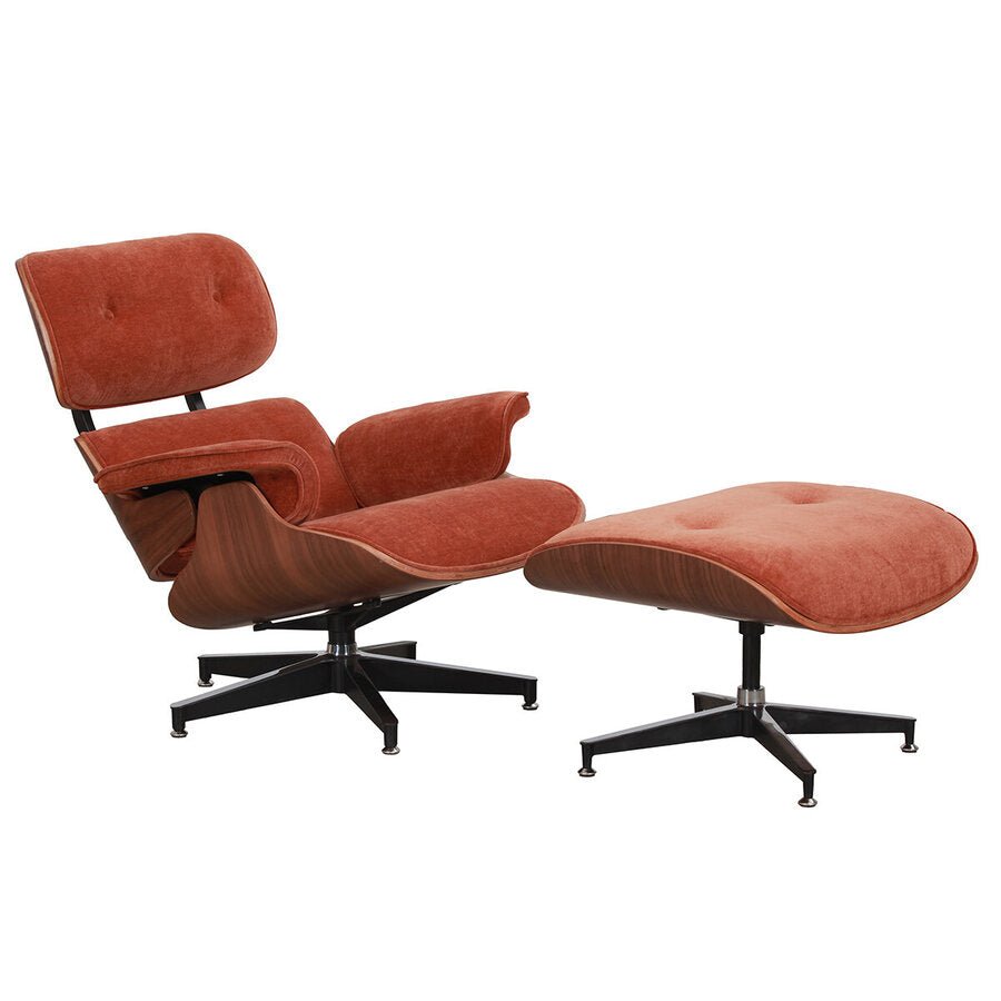 Burnside Lounge Chair and Ottoman Set in Moss Rust, three-quarter angle - Whats New Furniture