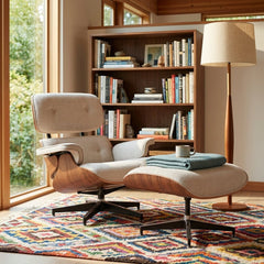 Burnside Lounge Chair and Ottoman in Moss Sand styled in a bright Portland living room - Whats New Furniture