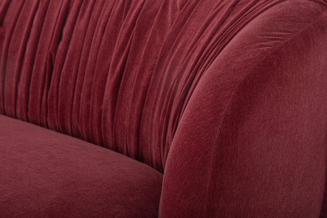 Cathedral Loveseat in Moss Red fabric detail view - loveseat by What&